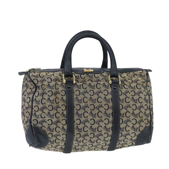 CELINE C Sulky Boston Bag Canvas Leather Navy Gold - Picture 1 of 12